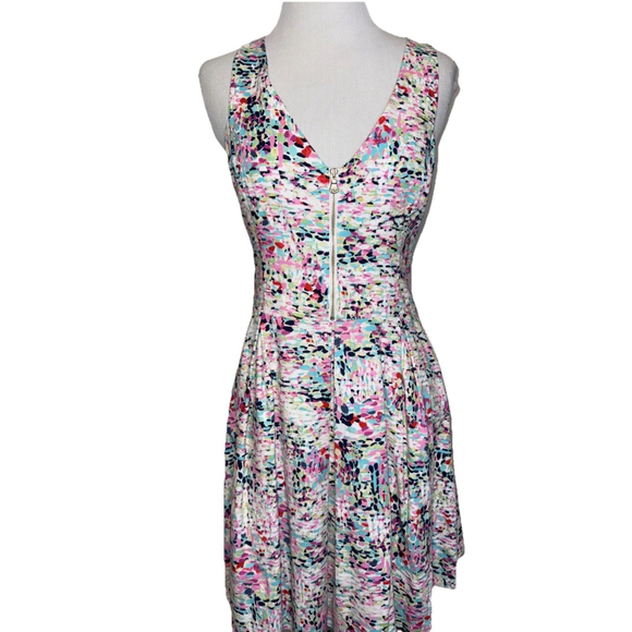 Guess Women's White Abstract Watercolor V Neck Dress Size 6 - Picture 1 of 8